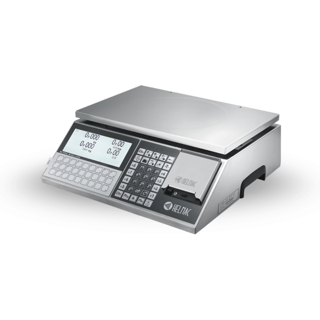 Bilancia elettronica professionale GPE LT in acciaio inox con doppio display LCD, tastiera impermeabile e stampante termica integrata, ideale per mercati ambulanti e negozi alimentari