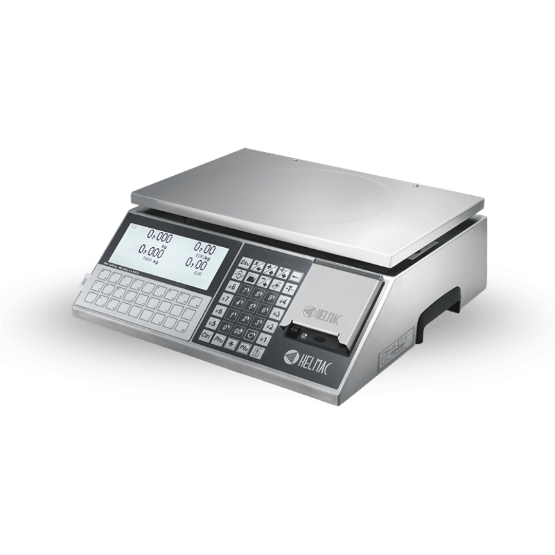Bilancia elettronica professionale GPE LT in acciaio inox con doppio display LCD, tastiera impermeabile e stampante termica integrata, ideale per mercati ambulanti e negozi alimentari